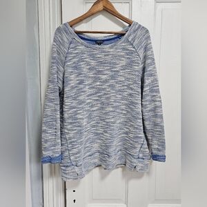 Hannah Blue and White With Gold Hints Knit Sweater